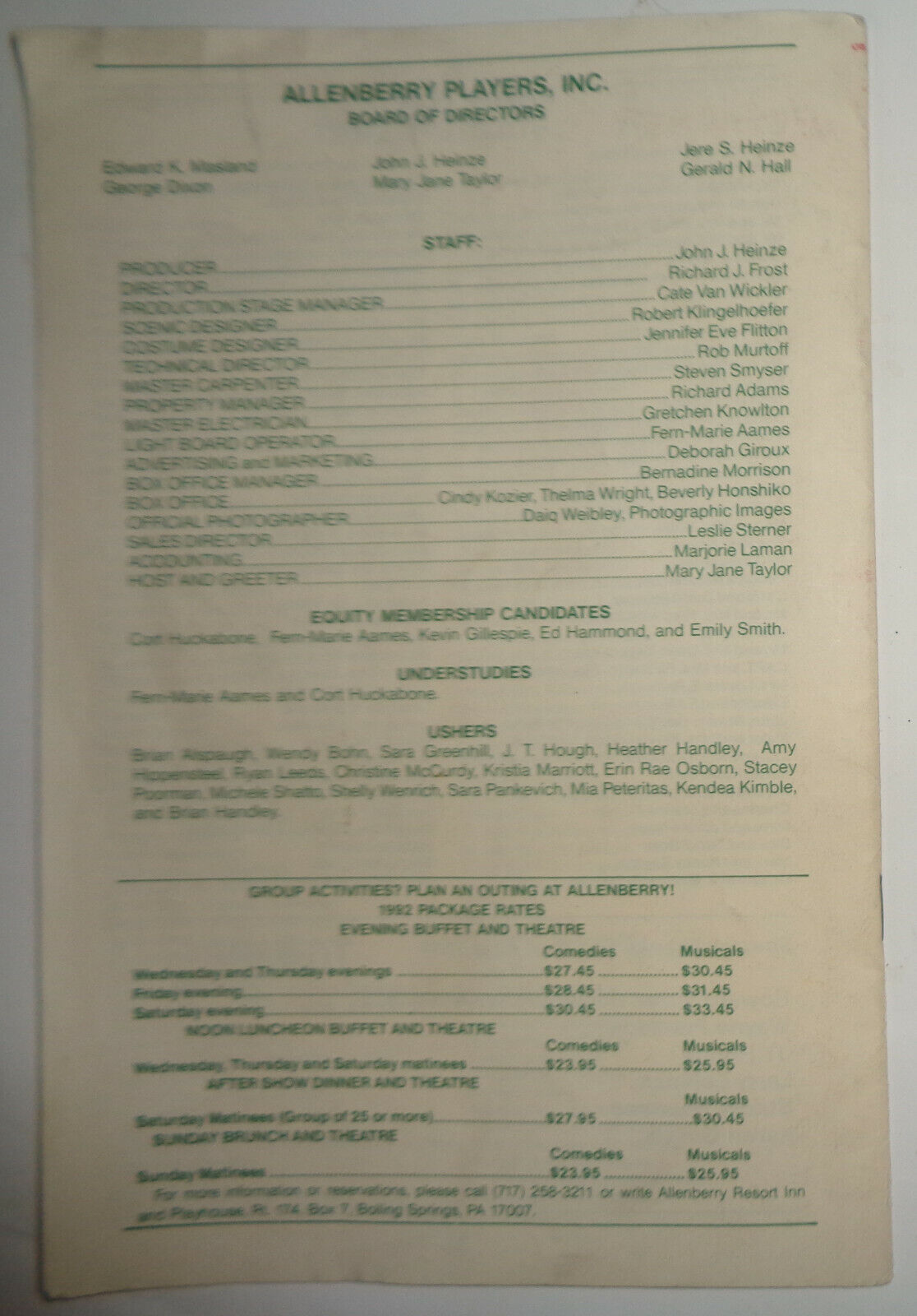 Agatha Christie's Towards Zero - Allenberry Playgoer Souvenir Program - 1992