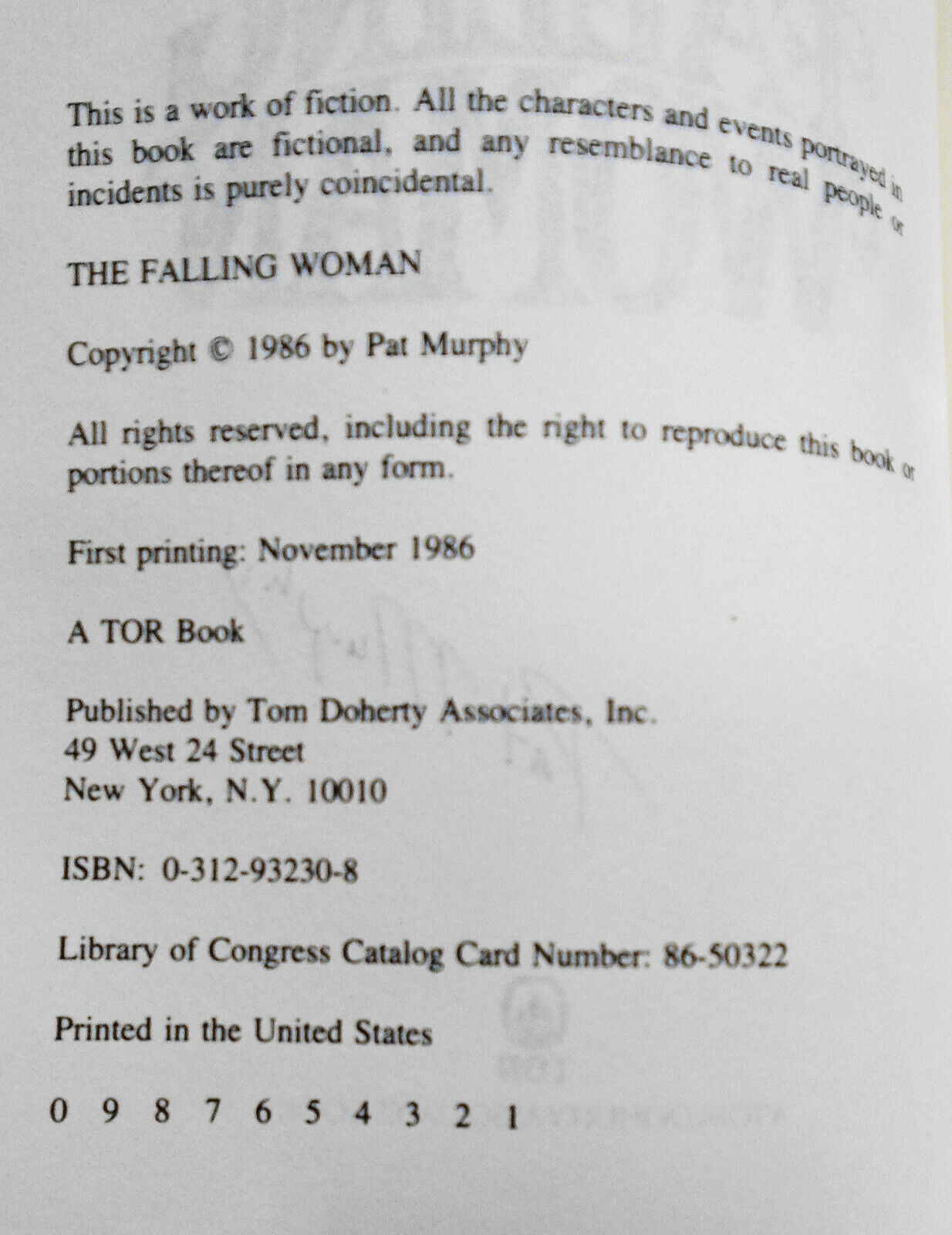 Pat Murphy: The Falling Woman SIGNED 1st Edition 1986 Fine/Fine. Review copy. HC