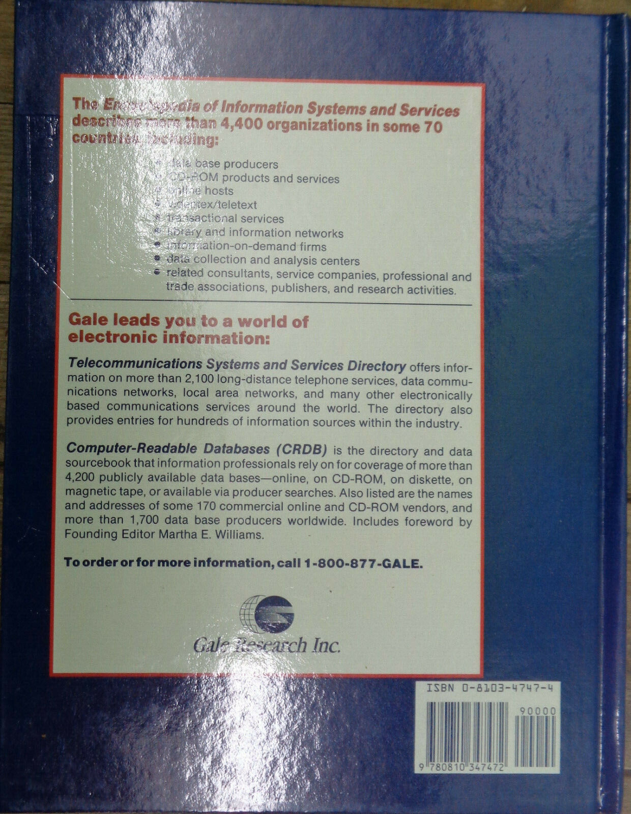Encyclopedia of Information Systems and Services - 2 Vol Set. Gale Research 1990