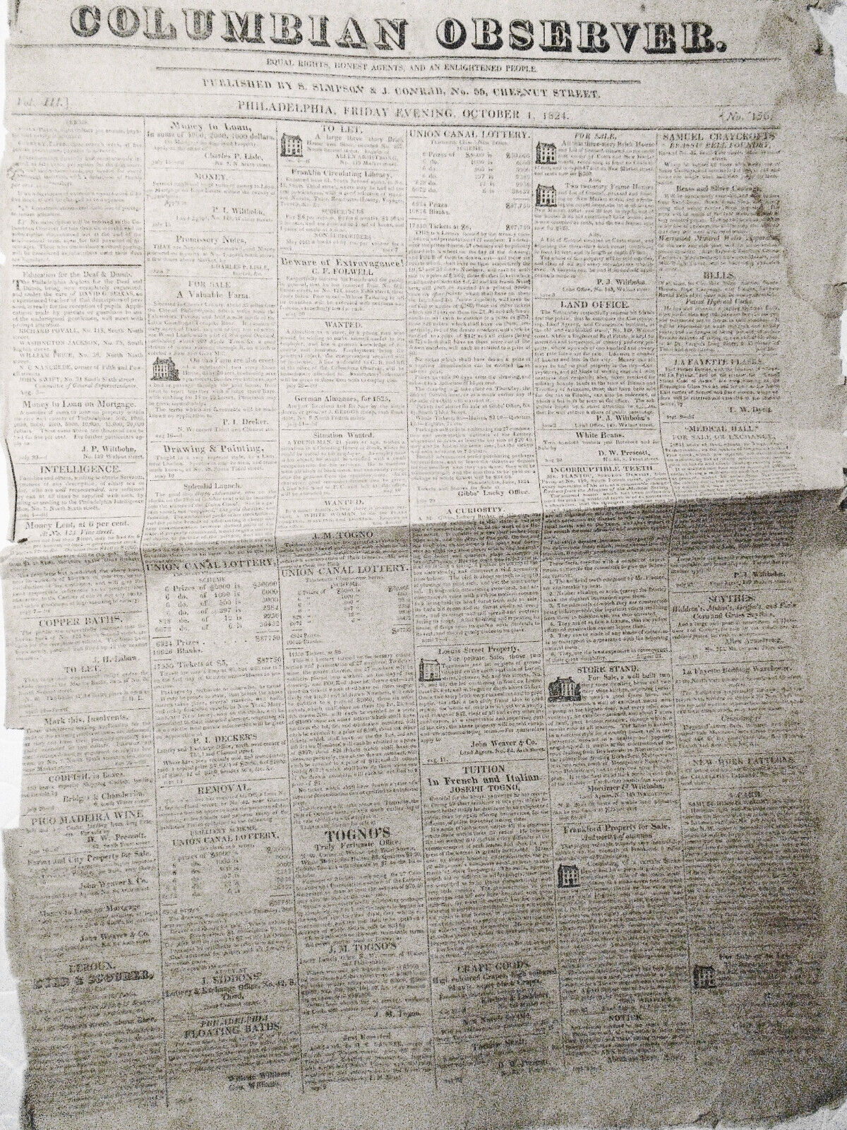 Columbian Observer, October 1, 1824 - Lafayette tribute & answer; Andrew Jackson