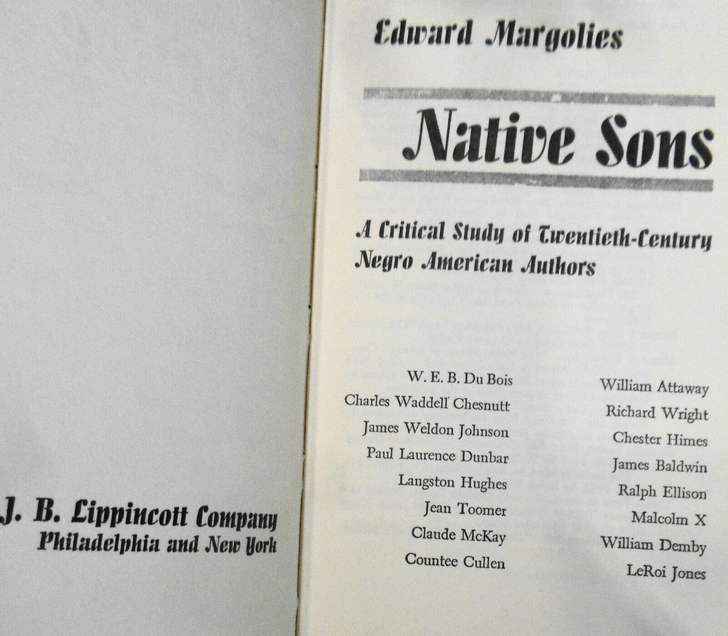 Margolies: Native Sons: a Critical Study of 20th Century Negro American Authors