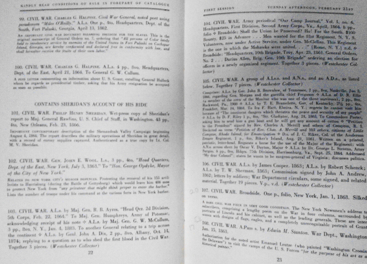 American & Other Autographs, Manuscripts Sale 2019 1961 Parke-Bernet with prices