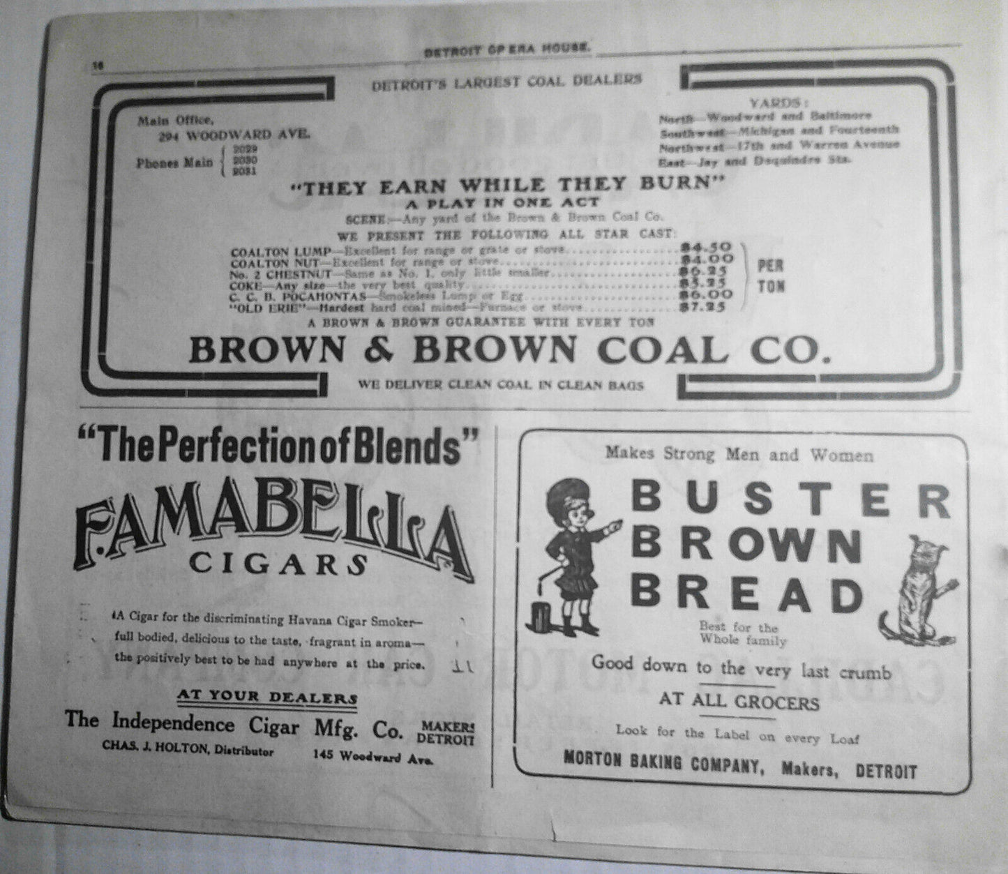 1907 "The College Widow" program - Detroit Opera House - with early Cadillac ad