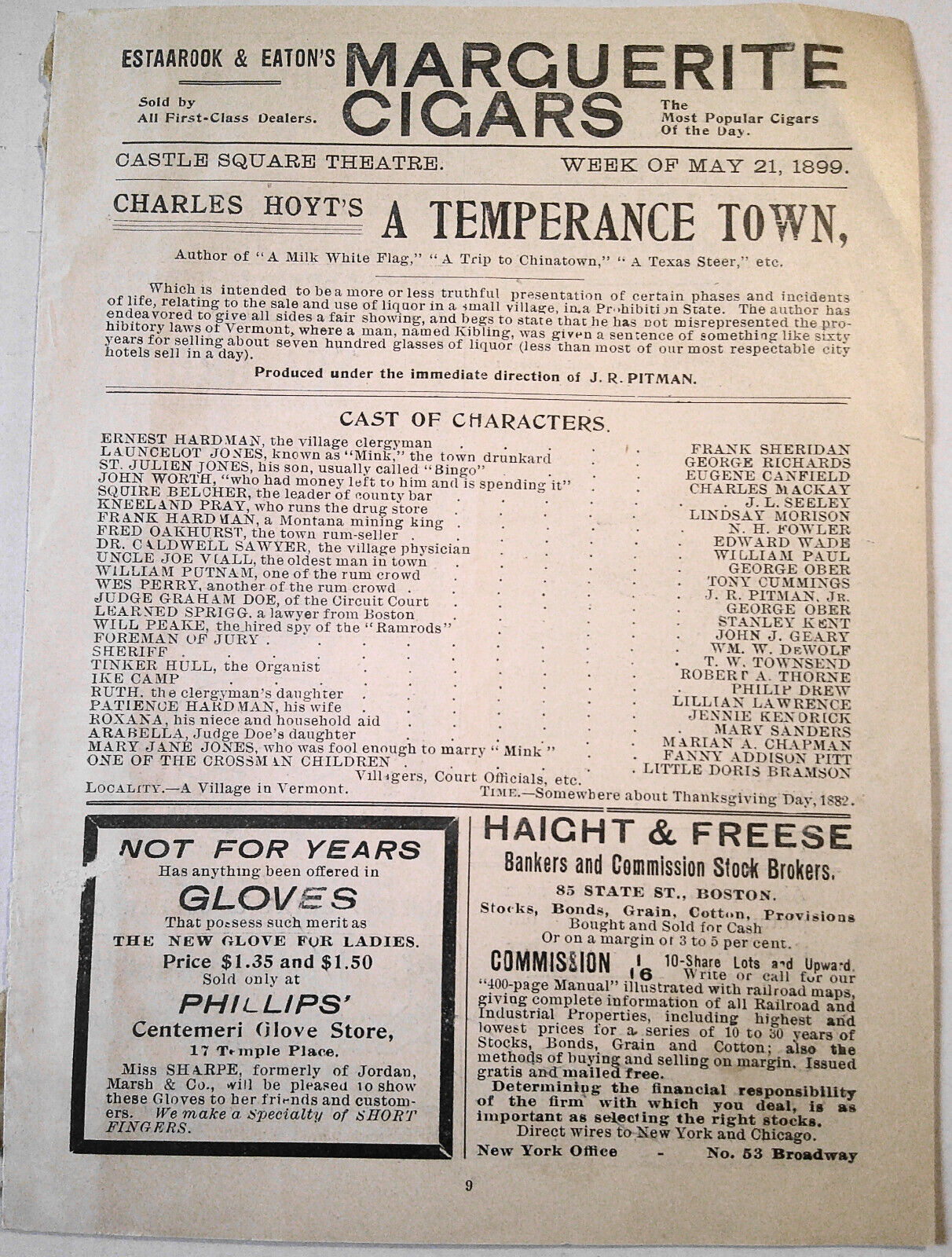 A Temperance Town : 6 Boston Theater program sections, 1892 - 1922