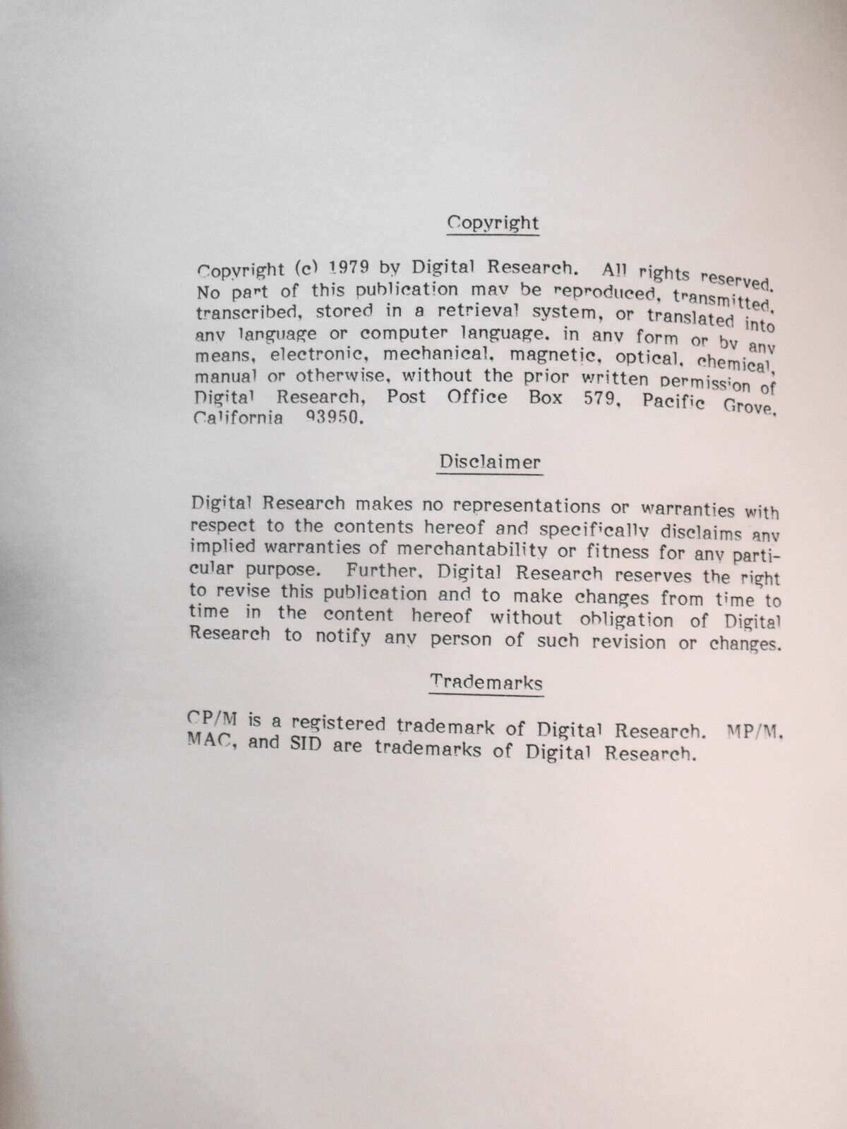 Digital Research CP/M 2 User's Guide, 1979.