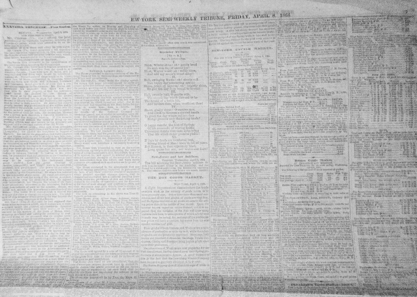 NEW YORK TRIBUNE, April 8, 1864 - Civil War; Irish on Slavery; Metropolitan Fair