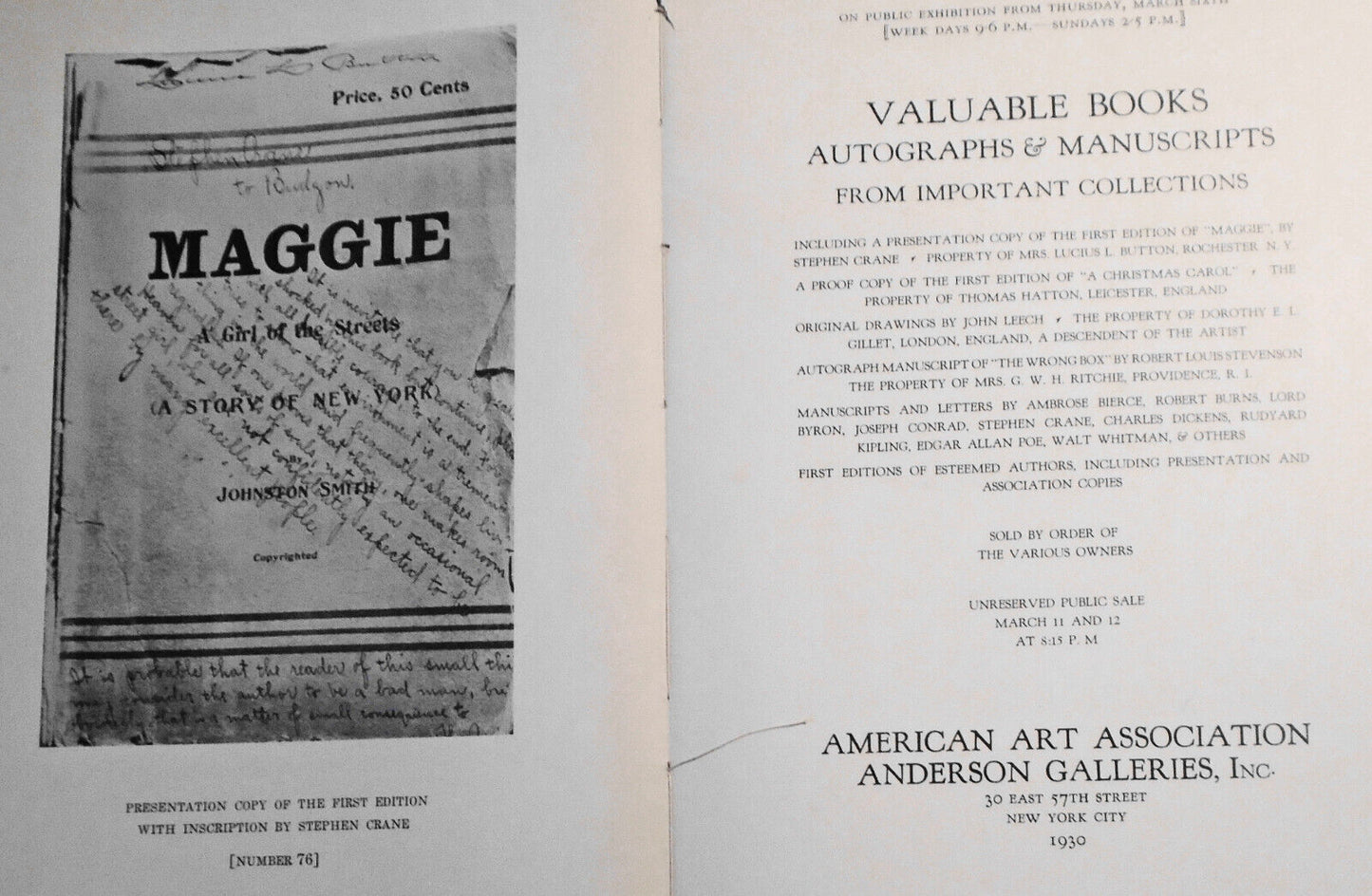 Valuable books : autographs and manuscripts... from Mrs. Lucius L. Button, 1930