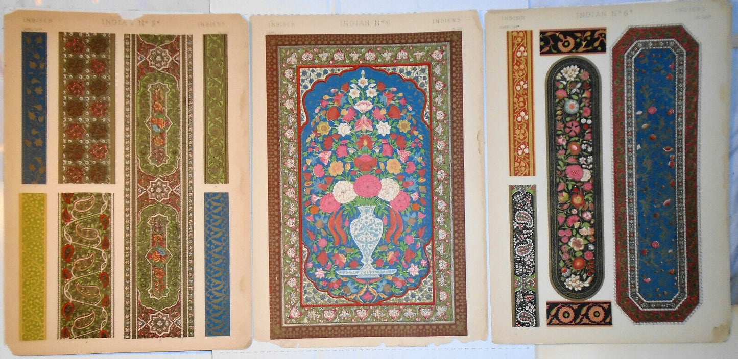 1868 Indian Nos. 6, 6* & 5* - Three Lithographs from The Grammar of Ornament
