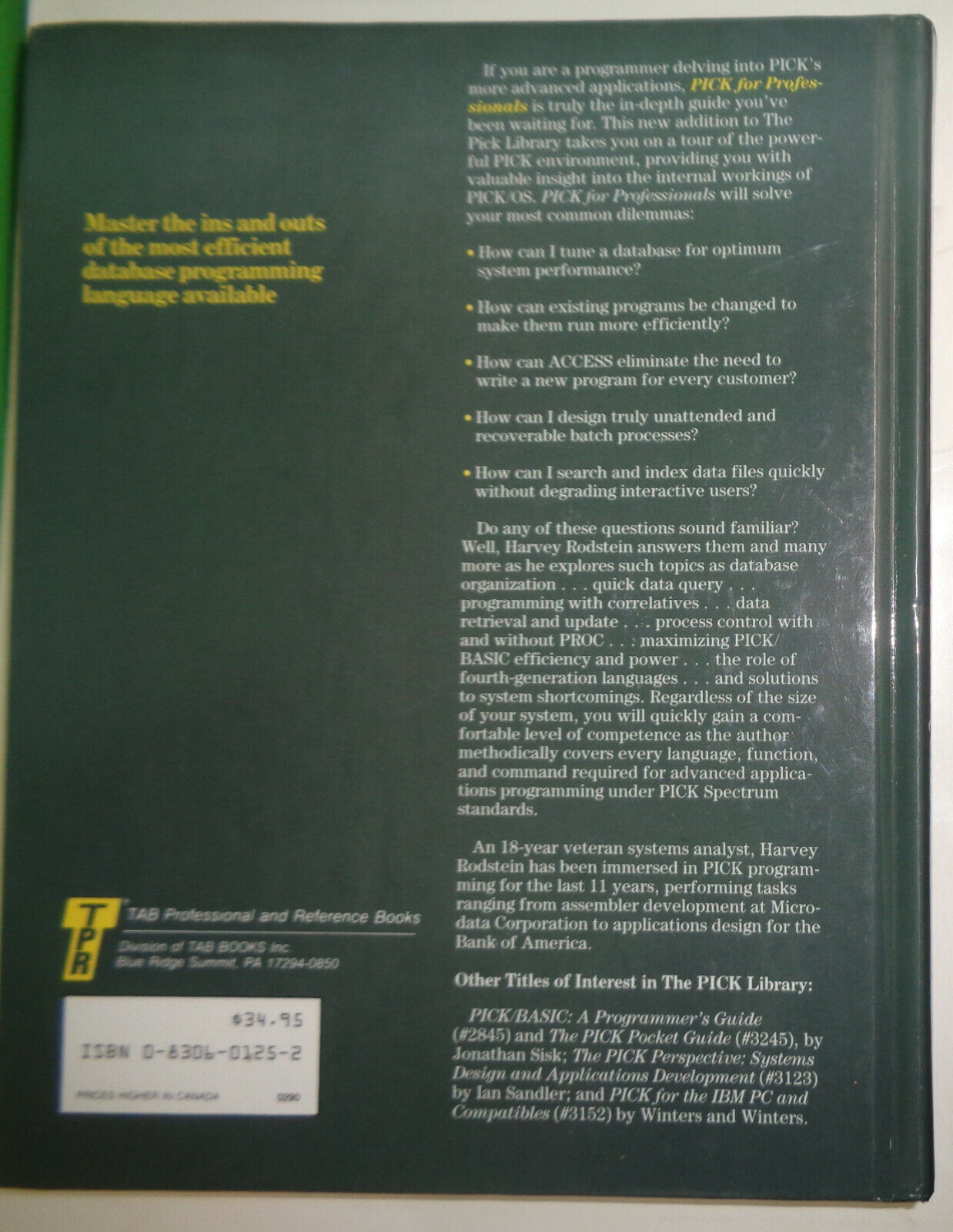 Pick for Professionals : Advanced Methods and Techniques by Harvey E. Rodstein.