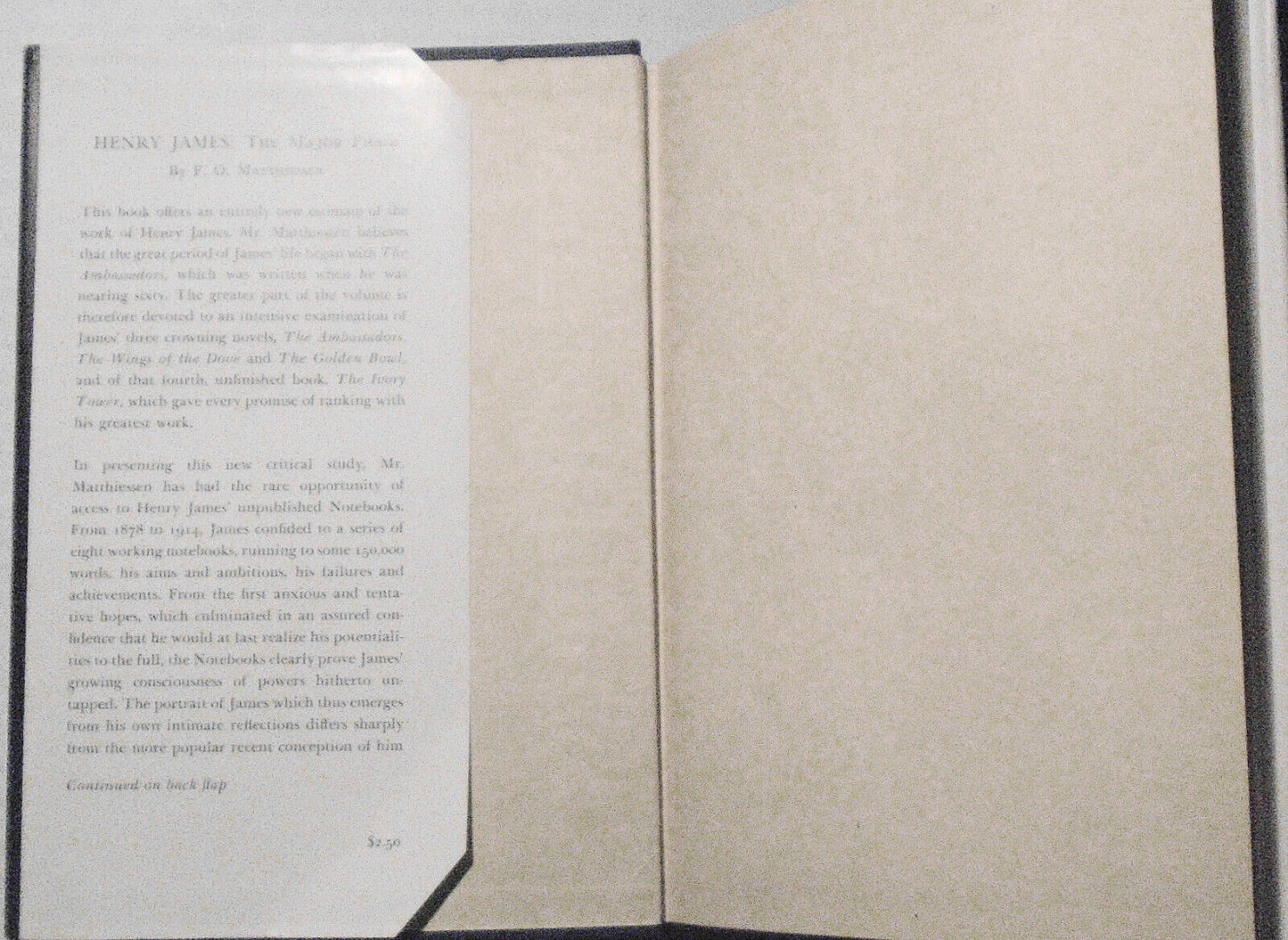 Henry James, The Major Phase, by F. O. Matthiessen. 1944 First Edition, 1st Ptg