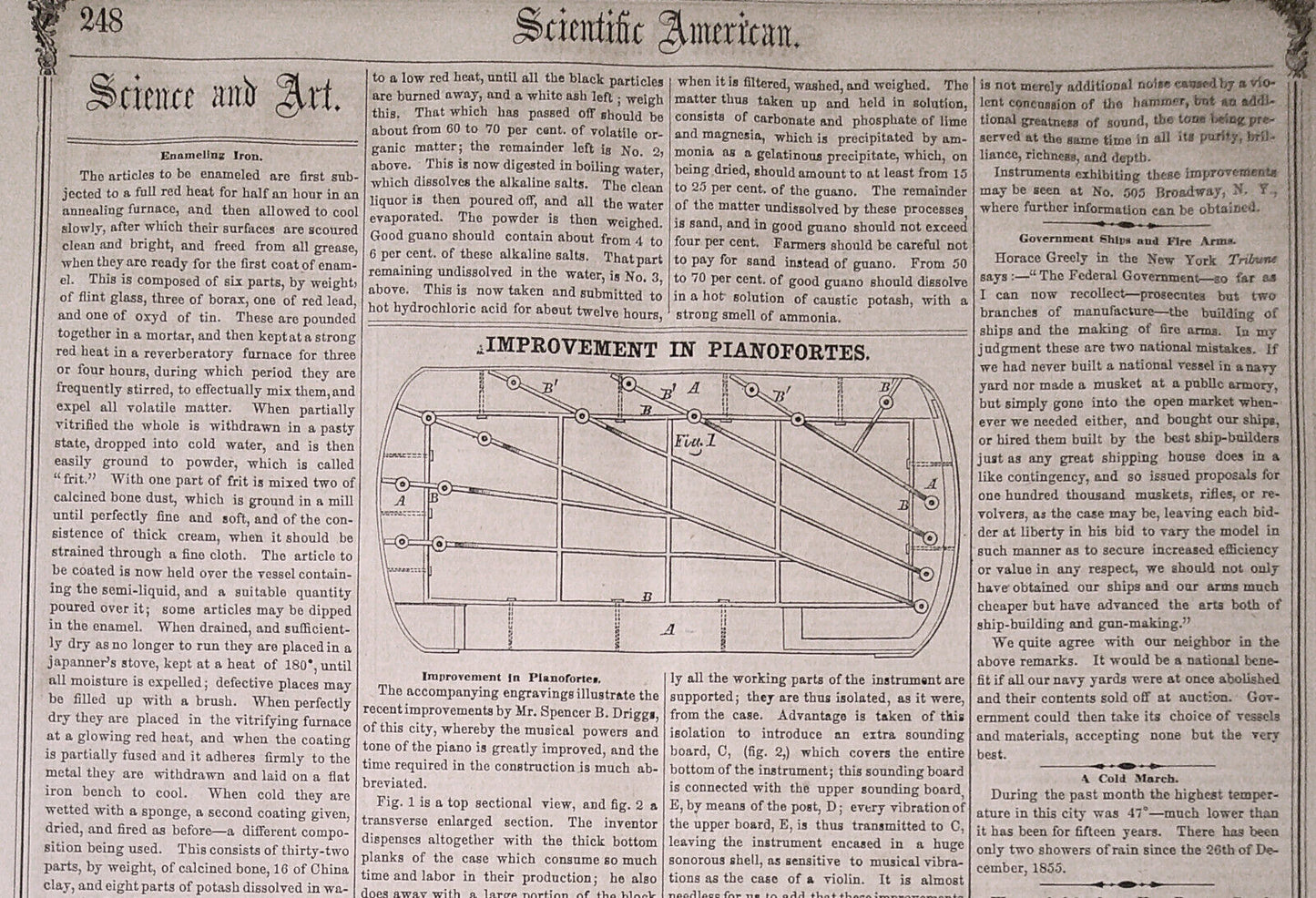 Scientific American April 12, 1856. Pianofortes; Cornish steam engine; Telegraph
