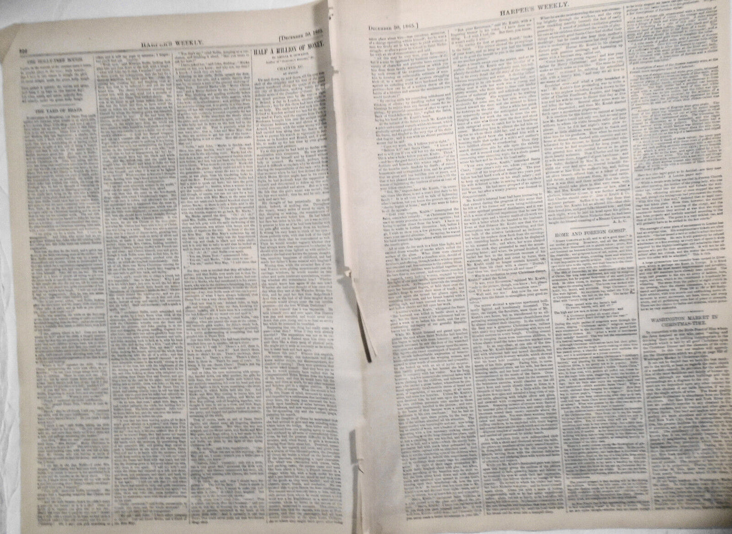 1865 Civil War Harper's Weekly "Merry Christmas To All" - Nast Double page print