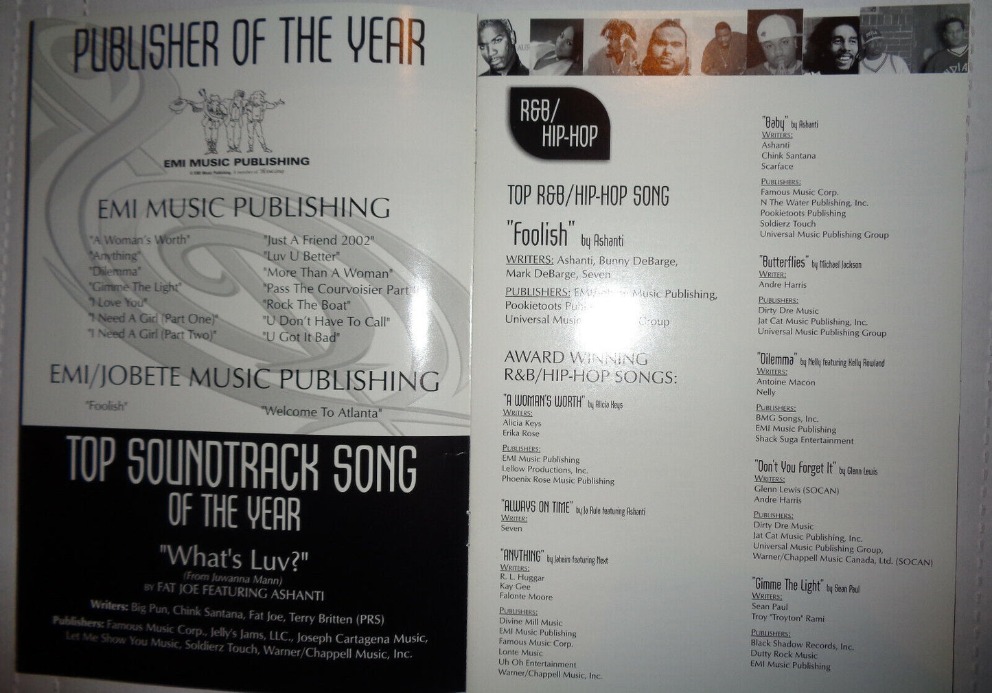 ASCAP'S 16th Annual Rhythm Soul Music Awards 2003 -Souvenir Program & Invitation