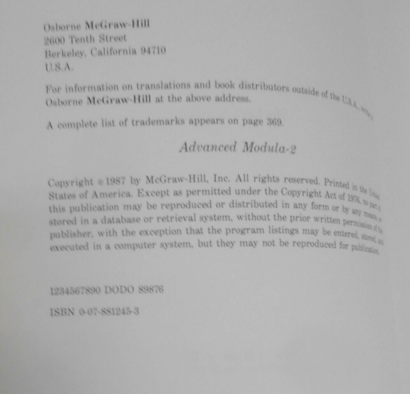 Advanced Modula-2, by Herbert Schildt. 1987. First edition. Softcover. Fine.