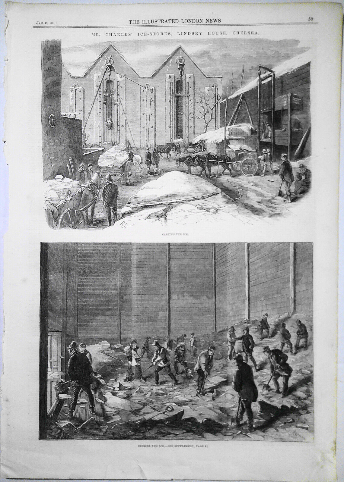 Mr. Charles' Ice-Stores, Lindsey House, Chelsea. Illustrated London News 1861