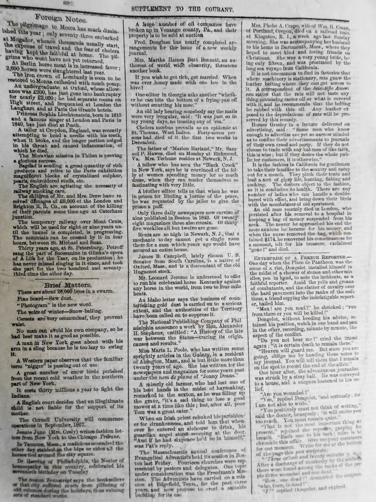 Supplement To The Connecticut Courant, January 12, 1867