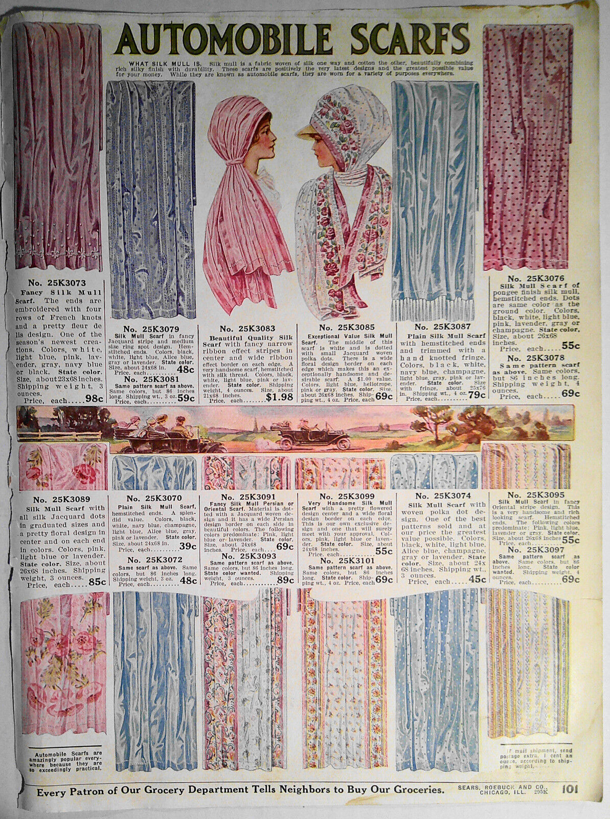 Automobile Scarfs from Sears, Roebuck & Co Retail Catalog 1905. Original.