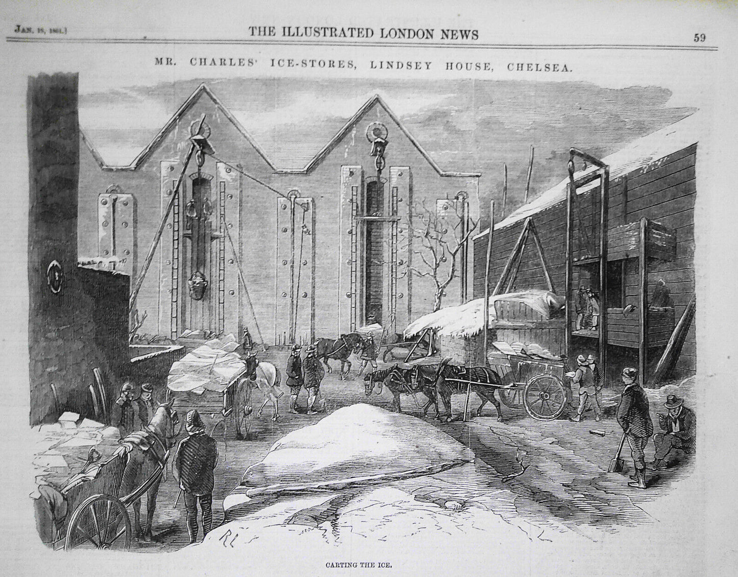 Mr. Charles' Ice-Stores, Lindsey House, Chelsea. Illustrated London News 1861