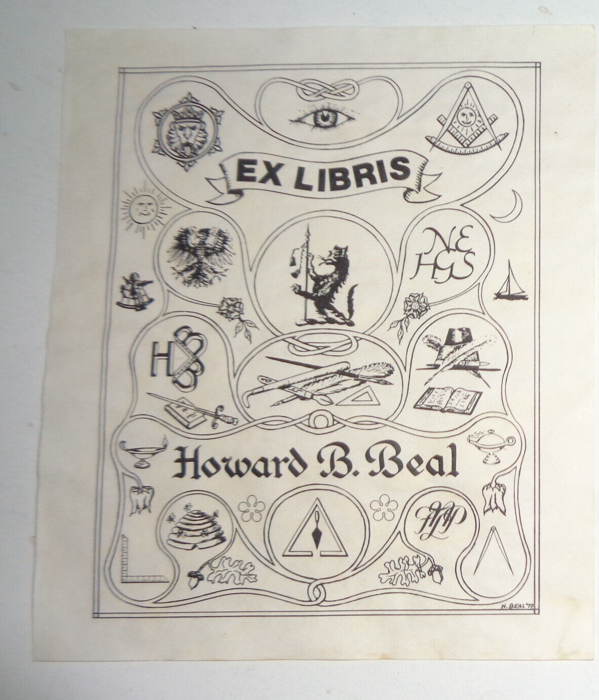 Howard B. Beal - Ex Libris Bookplate - Signed H. Beal '77 in plate