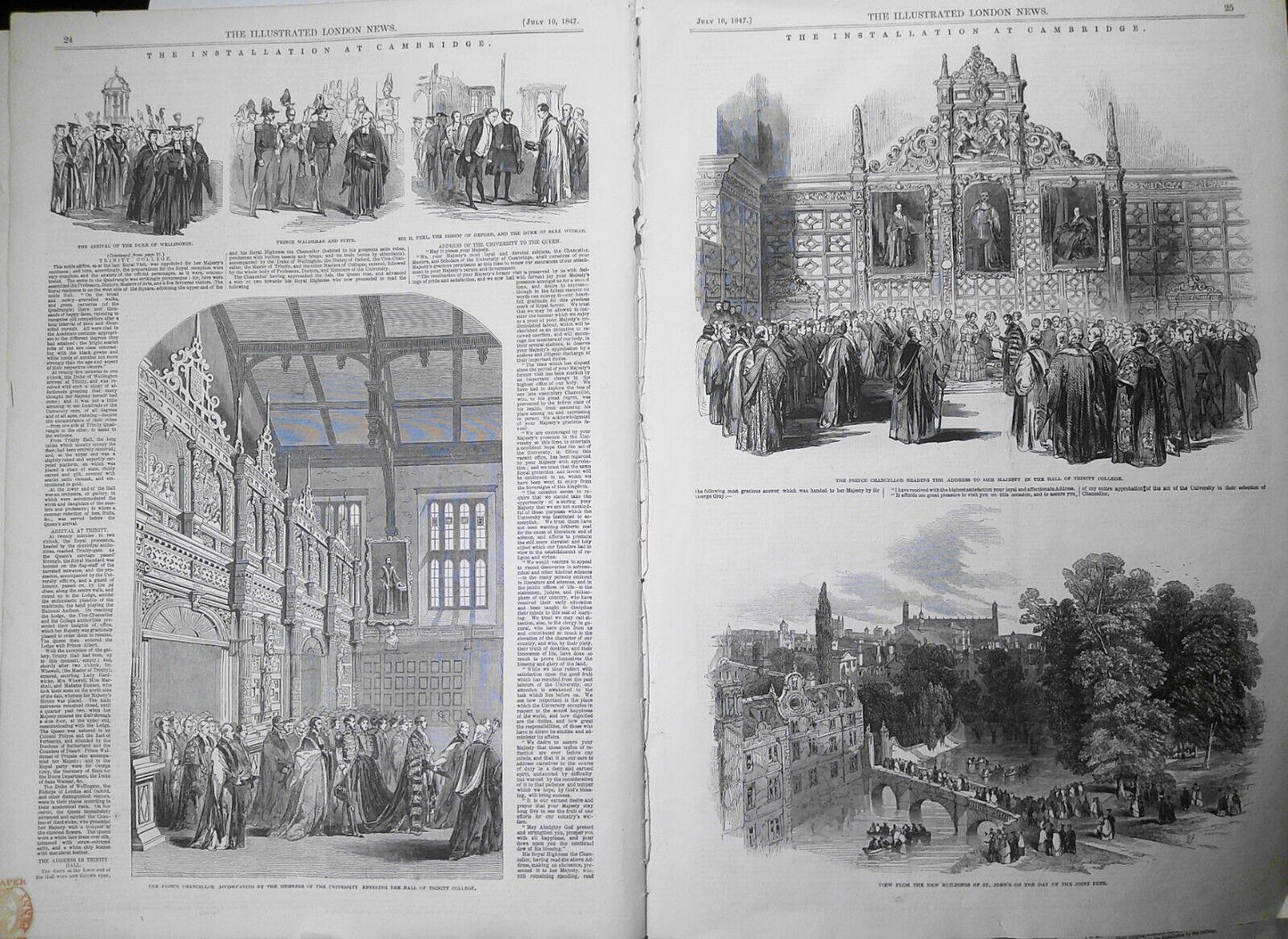 "The Installation at Cambridge" - Illustrated London News, July 10, 1847