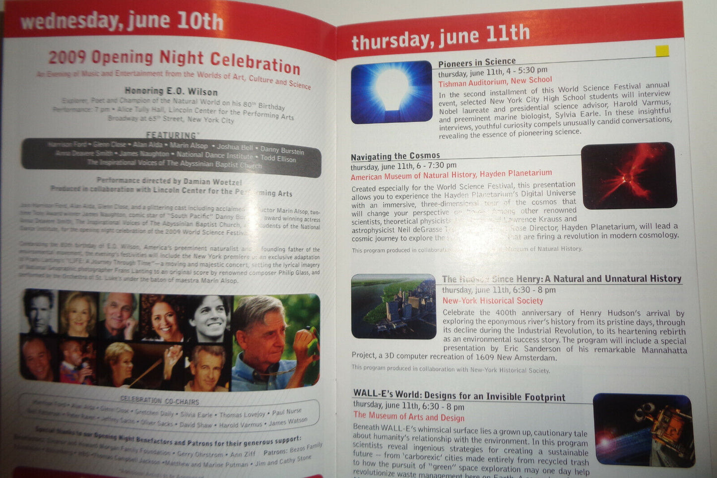 HONORING EDWARD O. WILSON, WORLD SCIENCE FESTIVAL 2009 - PLAYBILL, ETC - 4 ITEMS