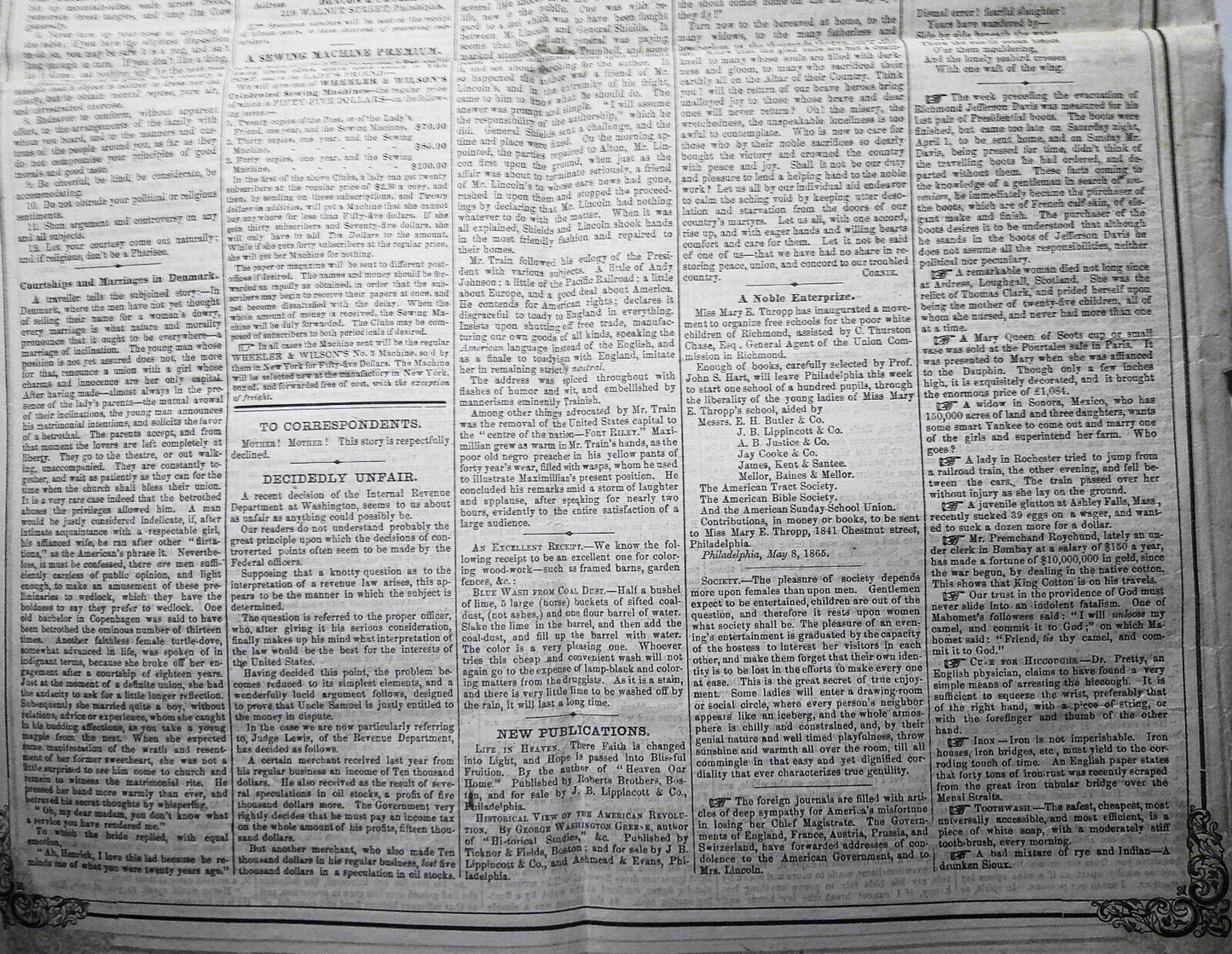 Saturday Evening Post, May 20, 1865 - Capture of Jeff Davis in Feminine Disguise