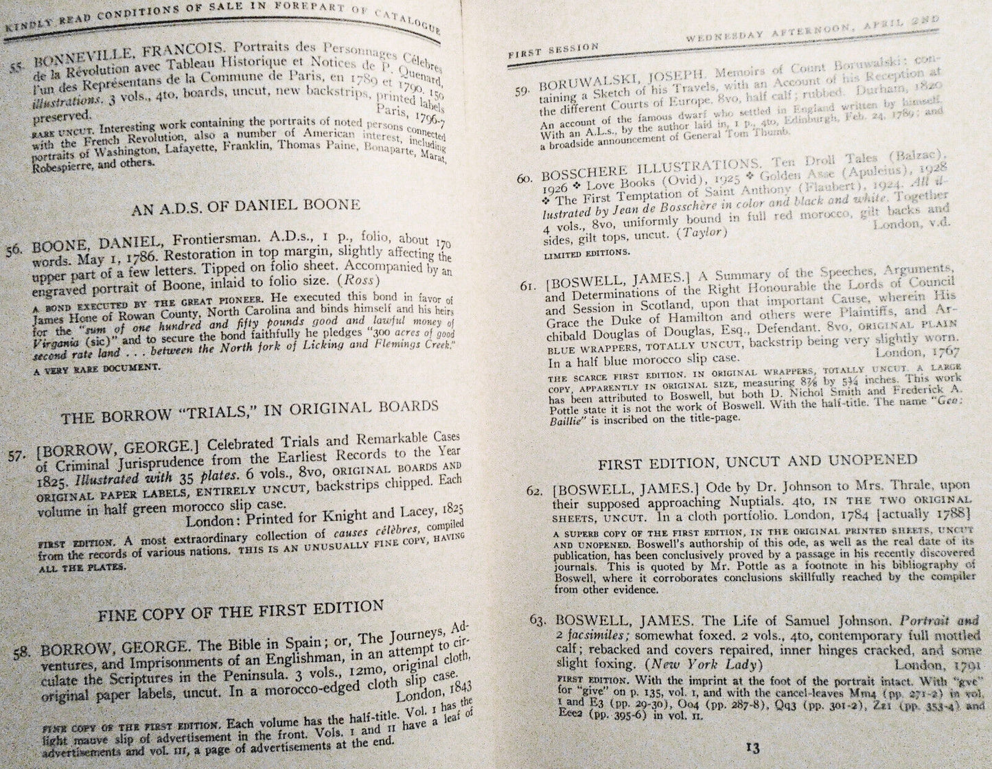 George Washington's Copy Of Chesterfield's Letters. Parke-Bernet 1941