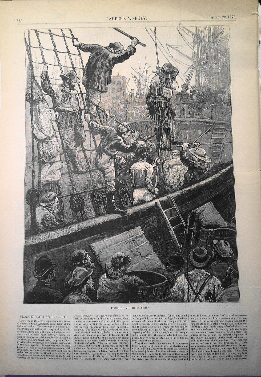 Flogging Judas Iscariot -- Harper's Weekly, April 29, 1876 - original print