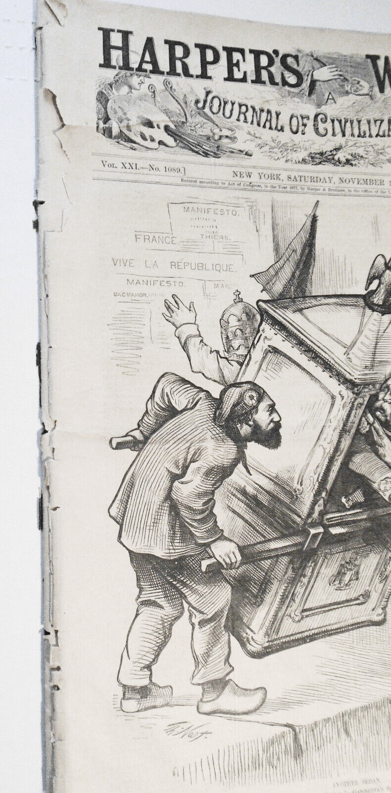 Harper's Weekly November 10, 1877 - The Web of Ruin, etc Original complete issue