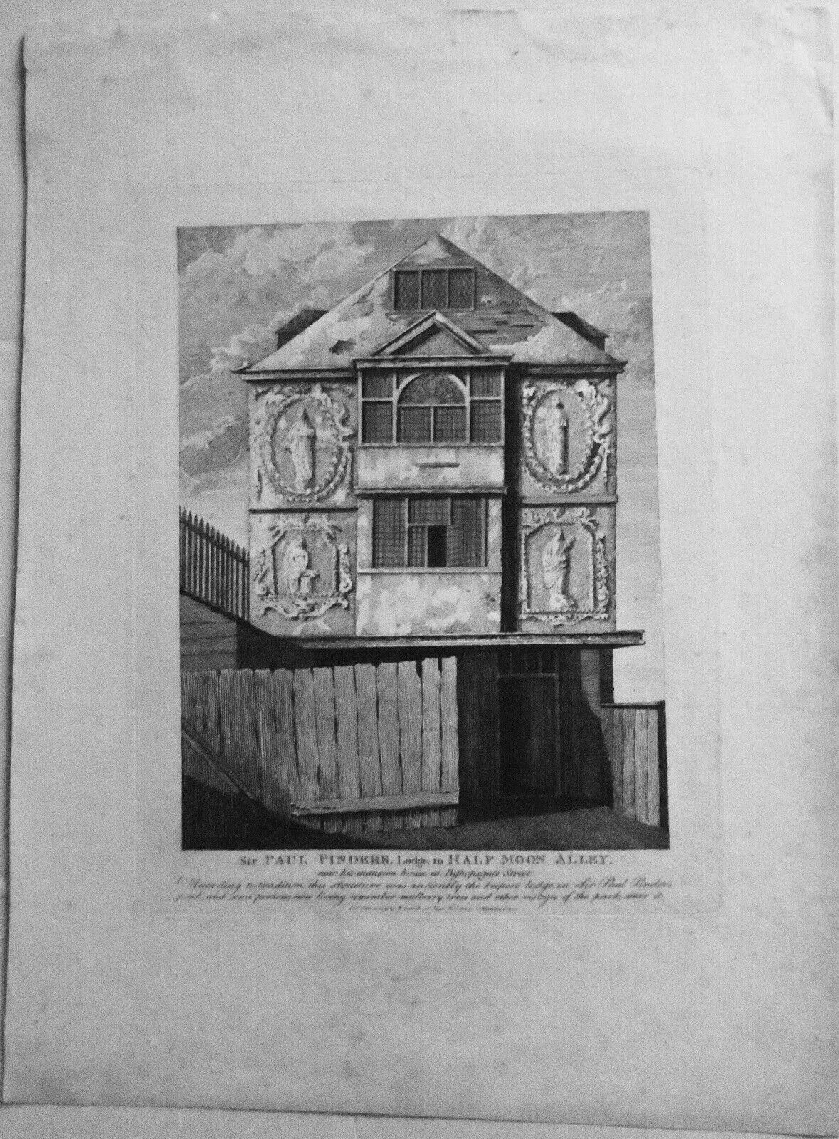 1791 Sir Paul Pinder's Lodge in Half Moon Alley. Original etching.