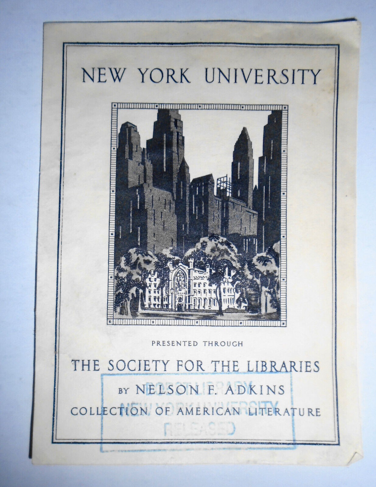 New York University, Society for the Libraries, Ex Libris Bookplate