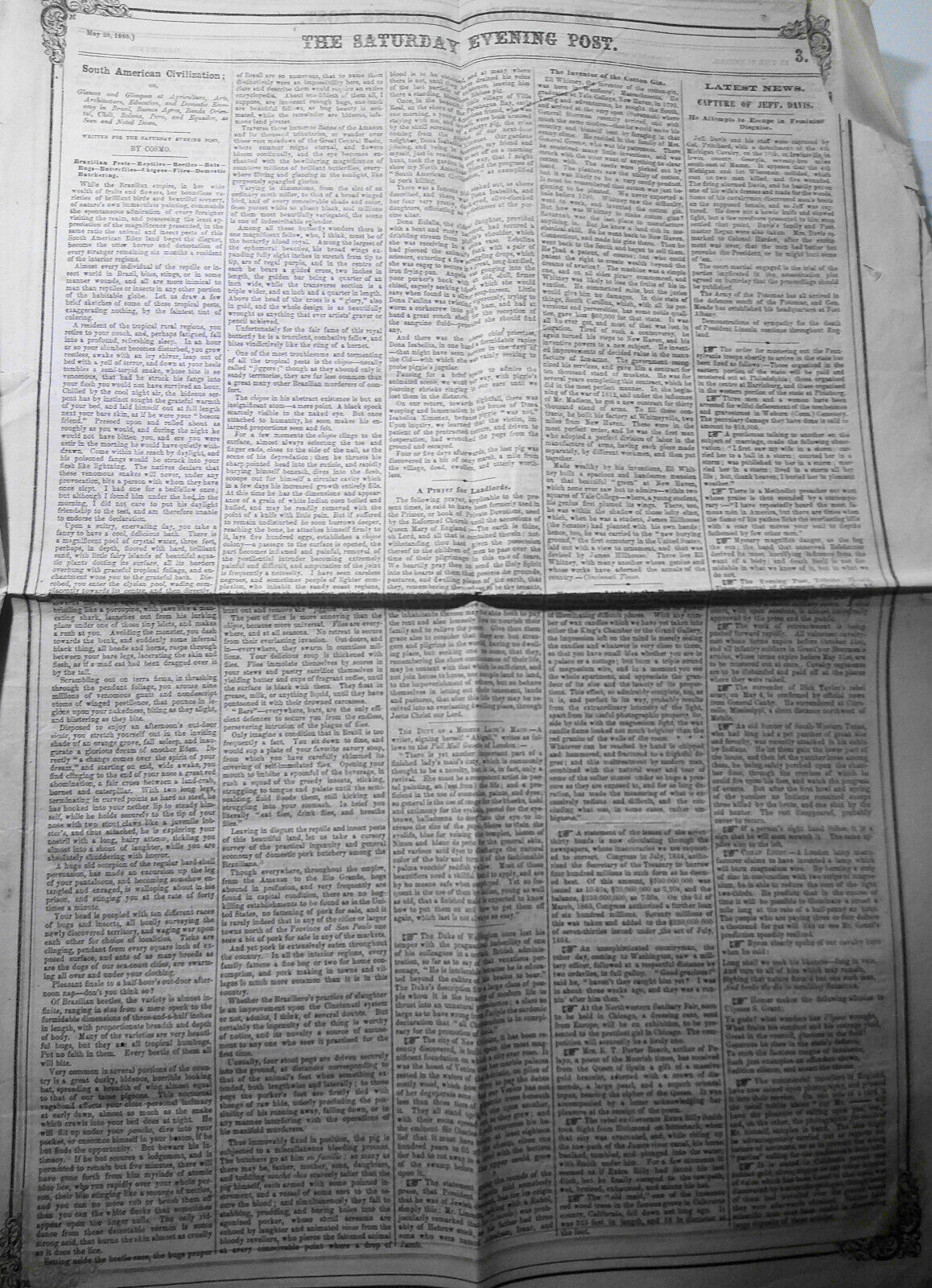 Saturday Evening Post, May 20, 1865 - Capture of Jeff Davis in Feminine Disguise