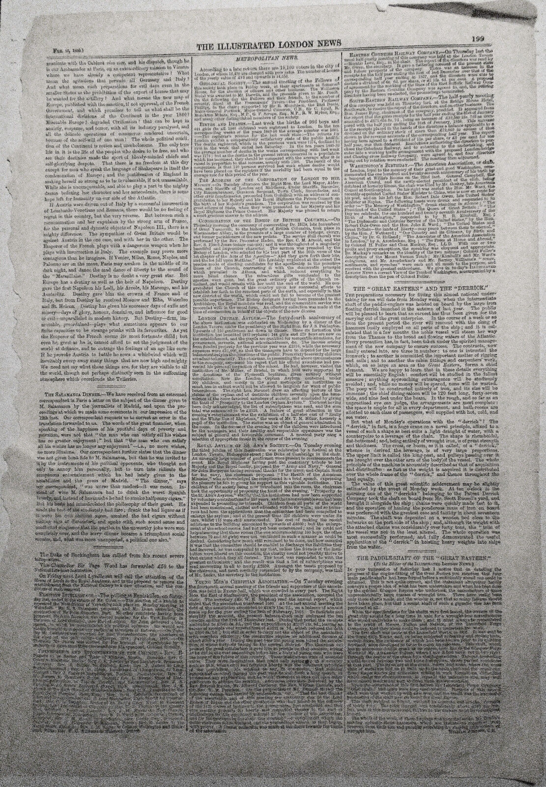1859 Patent Boom Derrick Placing the Paddle Shaft On Deck of "Great Eastern"