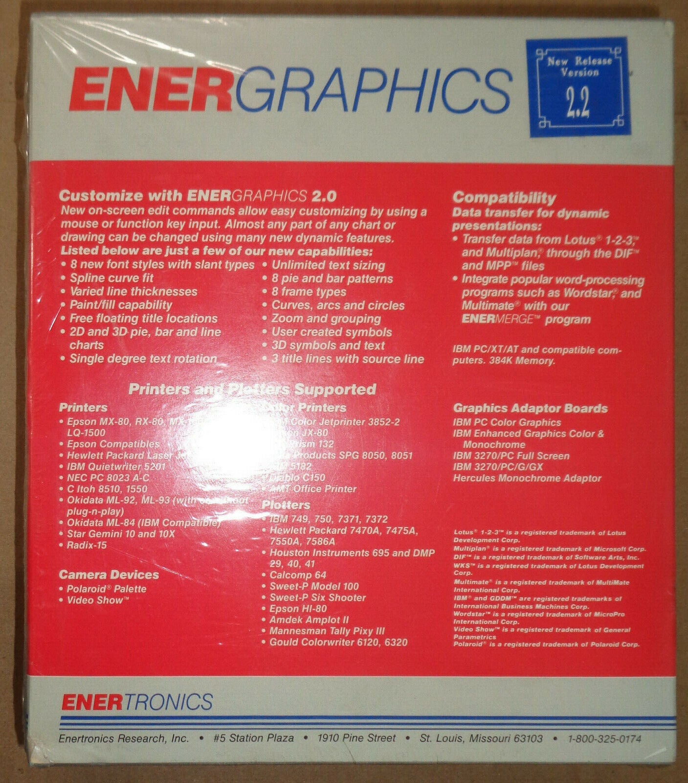 Energraphics by Enertronics - MINT, SEALED - Release 2.2, 1989. For IBM PC, XT,