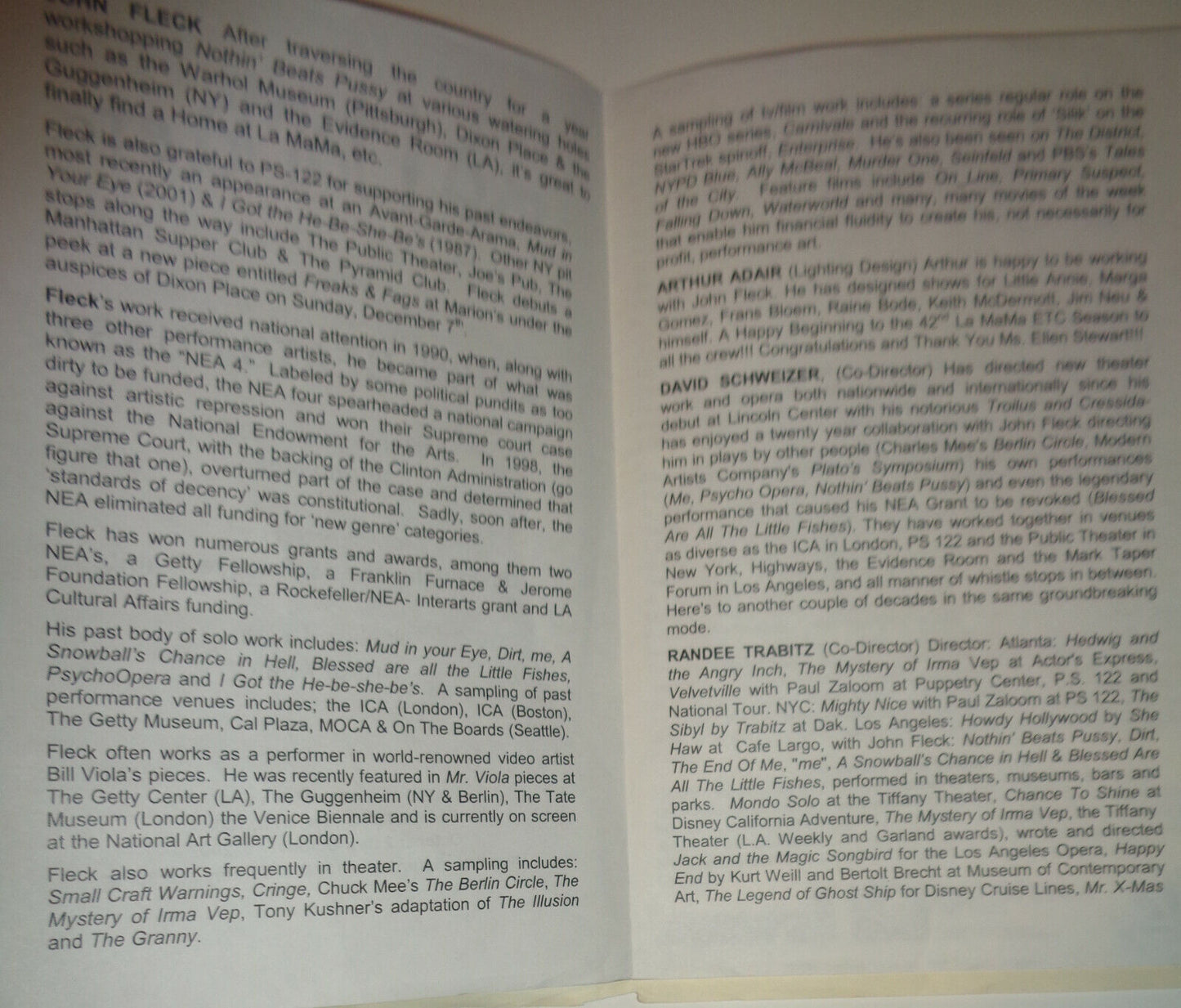 "NOTHIN' BEATS PUSSY", by John Fleck - PROGRAM - 2003 NEW YORK: LA MAMA E.T.C.