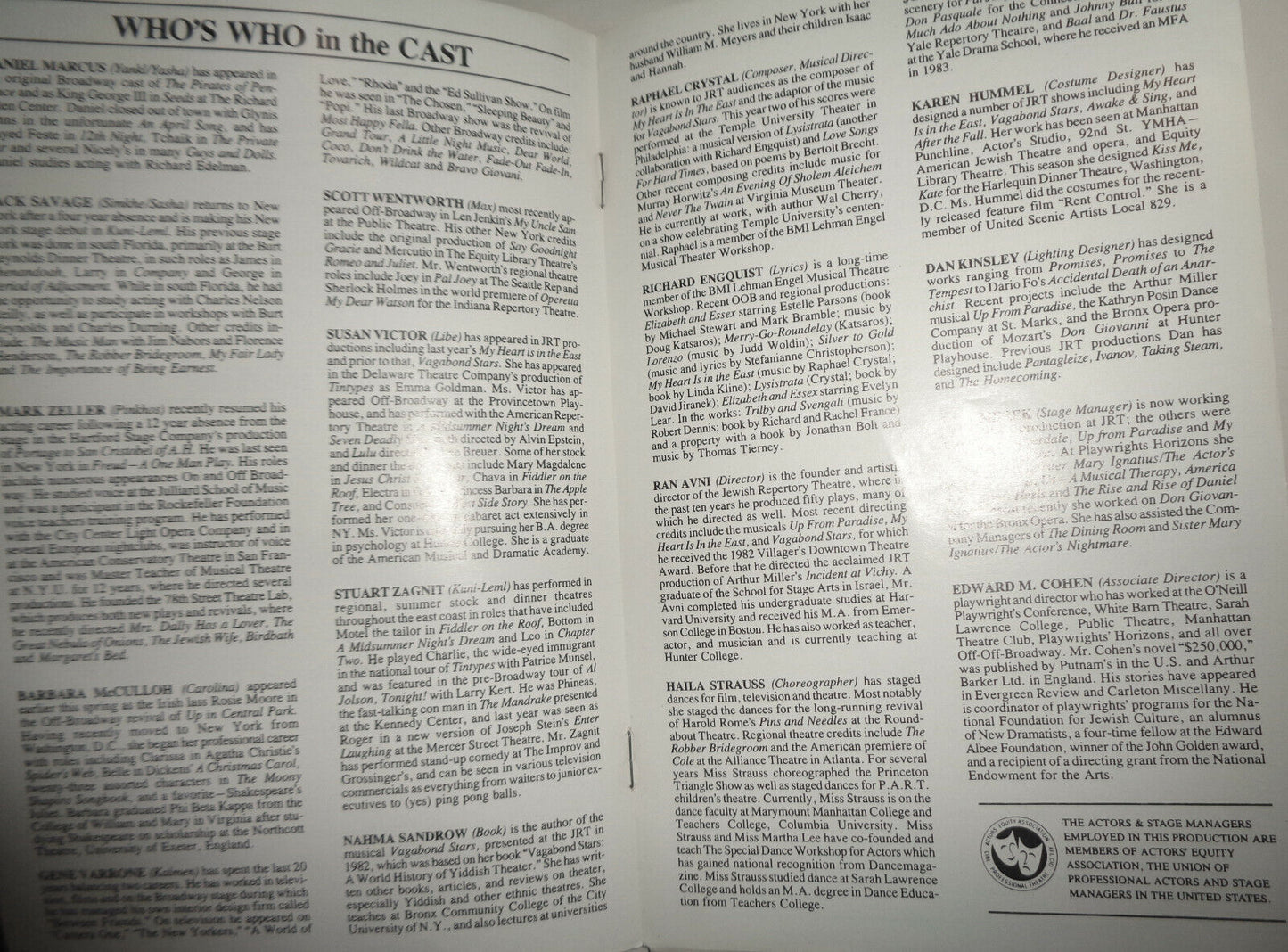 KUNI LEML - PROGRAM - 1984 NEW YORK: JEWISH REPERTORY THEATRE