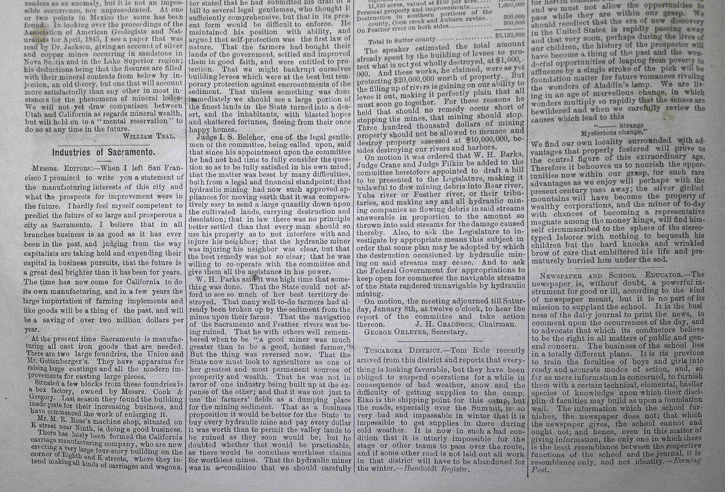 Mining and Scientific Press January 15, 1876. Yellowstone Lake; Colorado Bullion