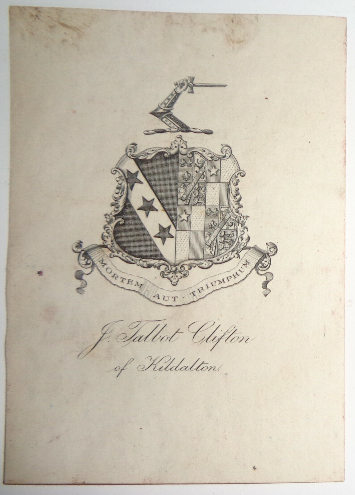 Armorial bookplate of John Talbot Clifton of Kildalton - 1920's