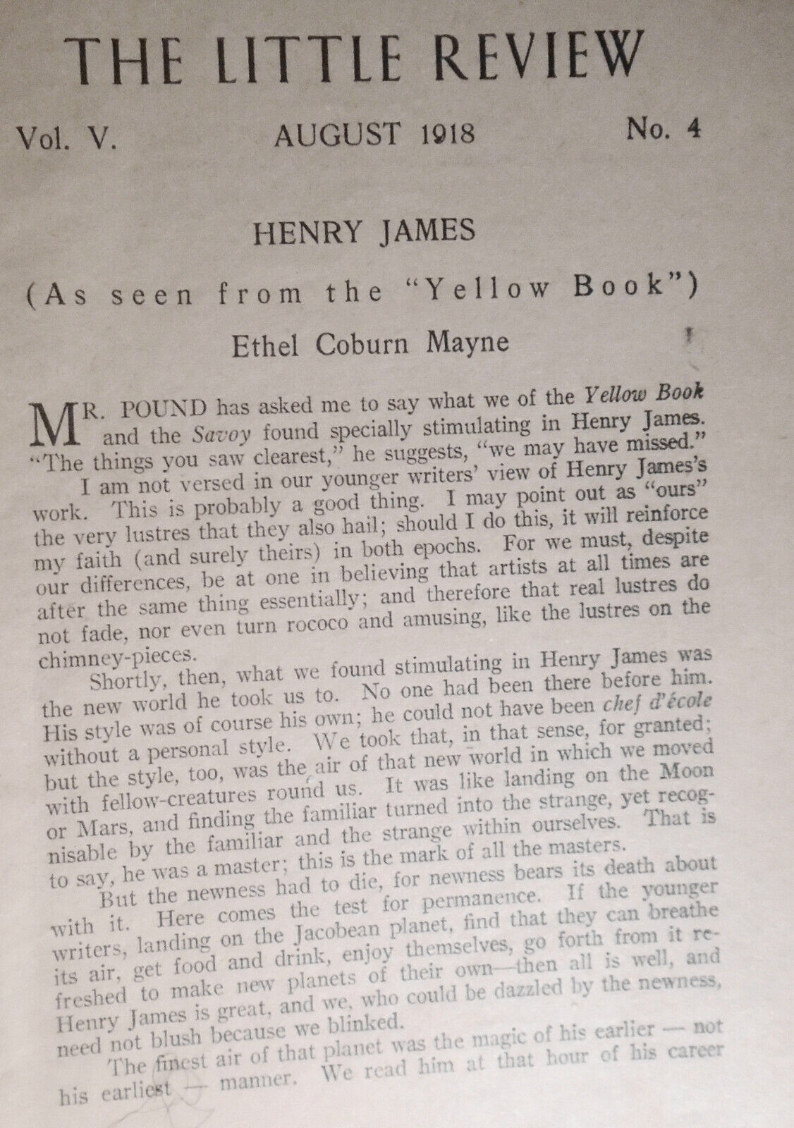 The Little Review, August 1918. Henry James Number, Ezra Pound, T. S. Eliot.
