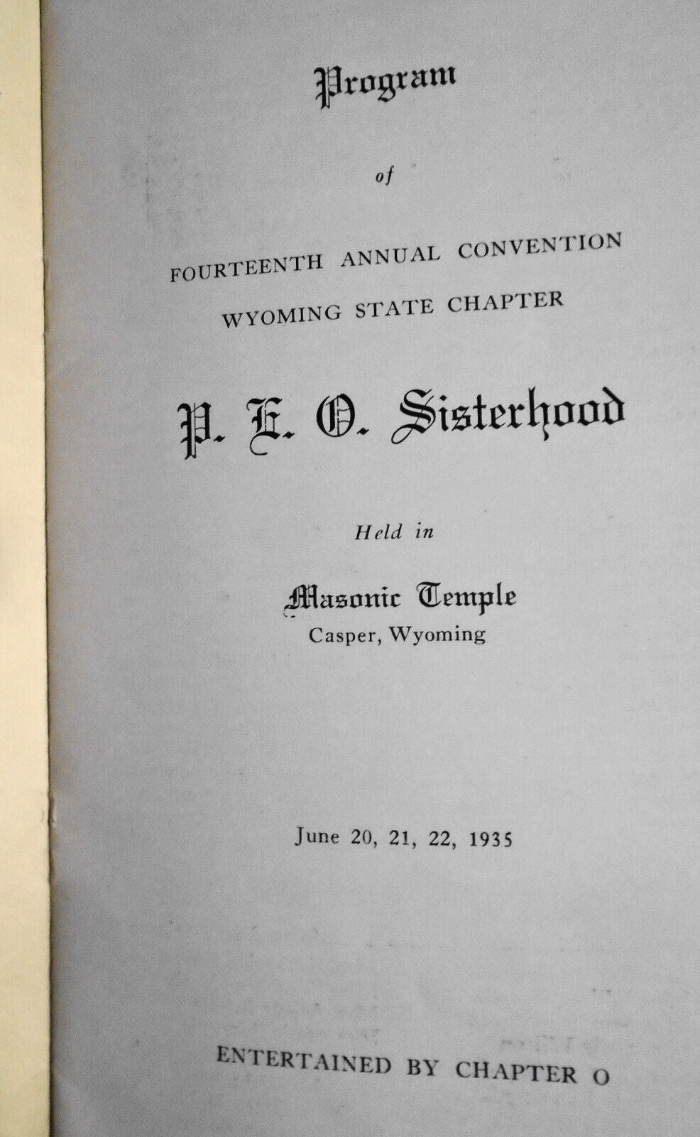 1935 P.E.O. Sisterhood 14th Convention Program, State Chapter, Casper Wyoming