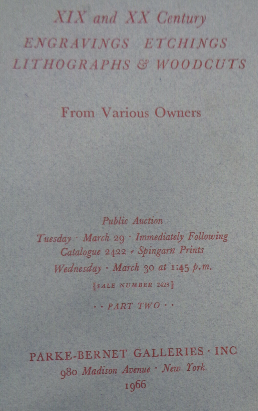 8 Parke-Bernet auction catalogs Lithographs etchings... Currier & Ives 1942-1969