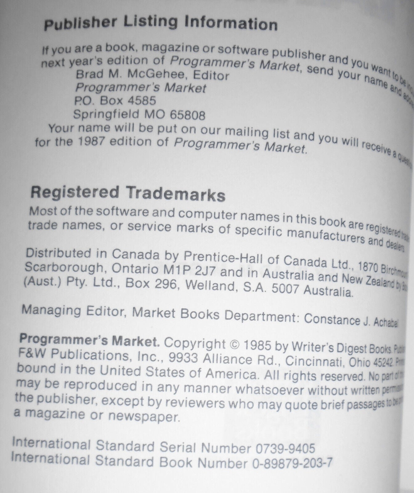 1986 Programmer's Market, edited by Brad M. McGehee