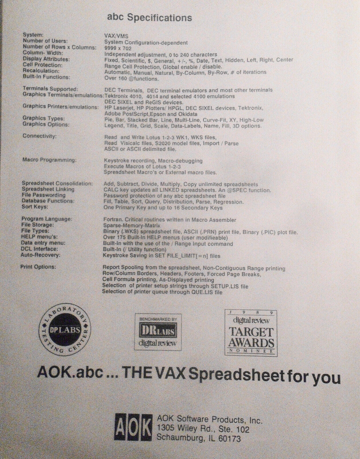 Introducing abc, spreadsheet for VAX computers - Promo brochure, 1988