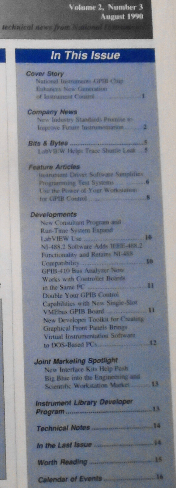 Instrumentation Newsletter, by National Instruments - August 1990, Vol. 2, N. 3
