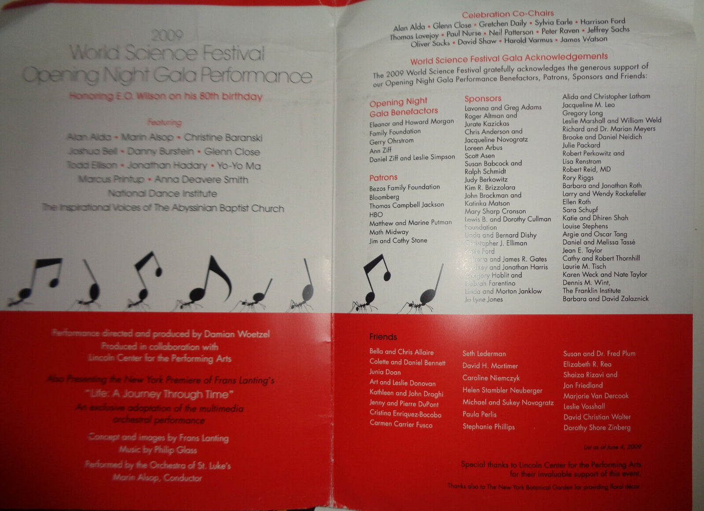 HONORING EDWARD O. WILSON, WORLD SCIENCE FESTIVAL 2009 - PLAYBILL, ETC - 4 ITEMS