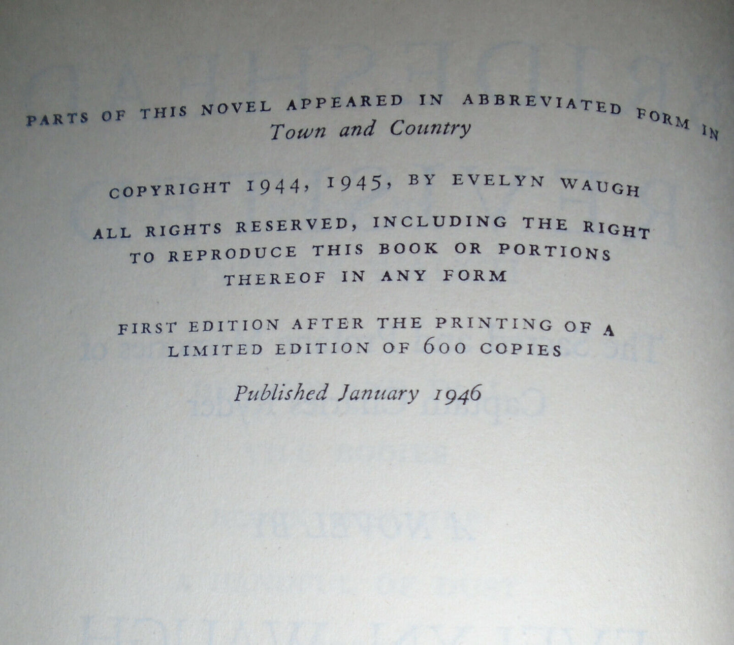 Evelyn Waugh : Brideshead Revisited. 1st Edition 1946. 1st ptg after ltd edition