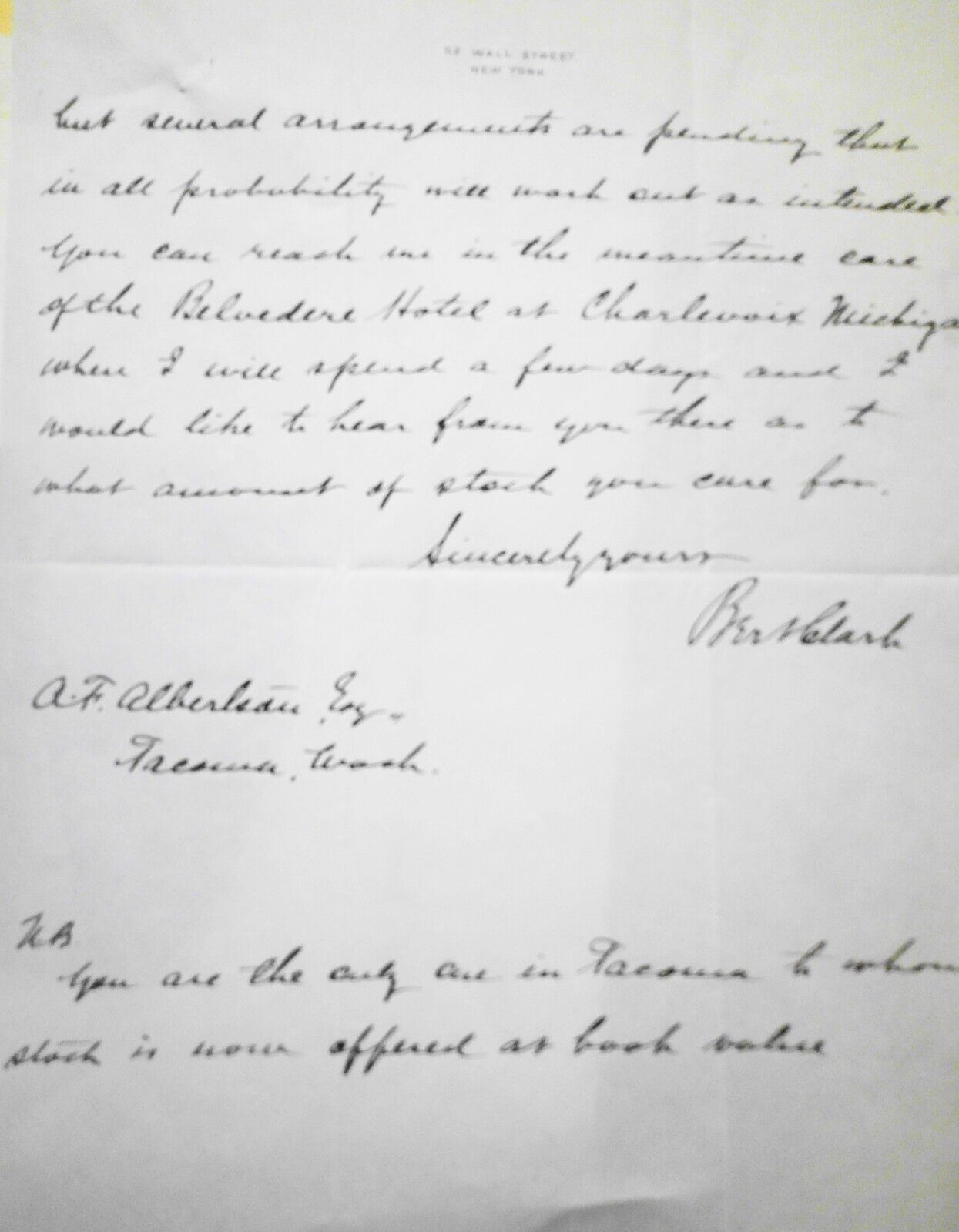 1907 Confidential Letter on formation of new "National City Bank of Seattle"