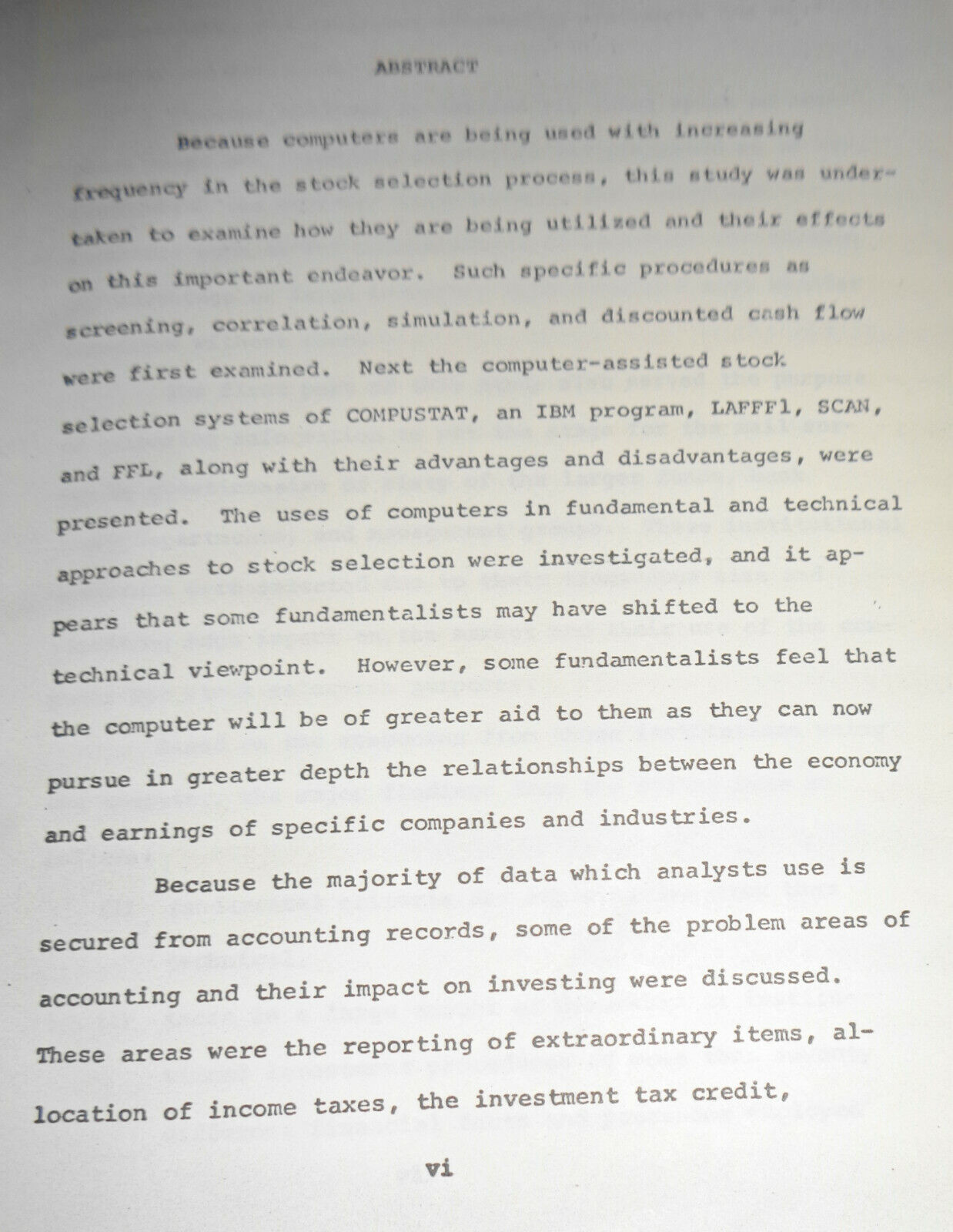 1970 Use of the computer in the stock selection process, by Bruce Kersey.