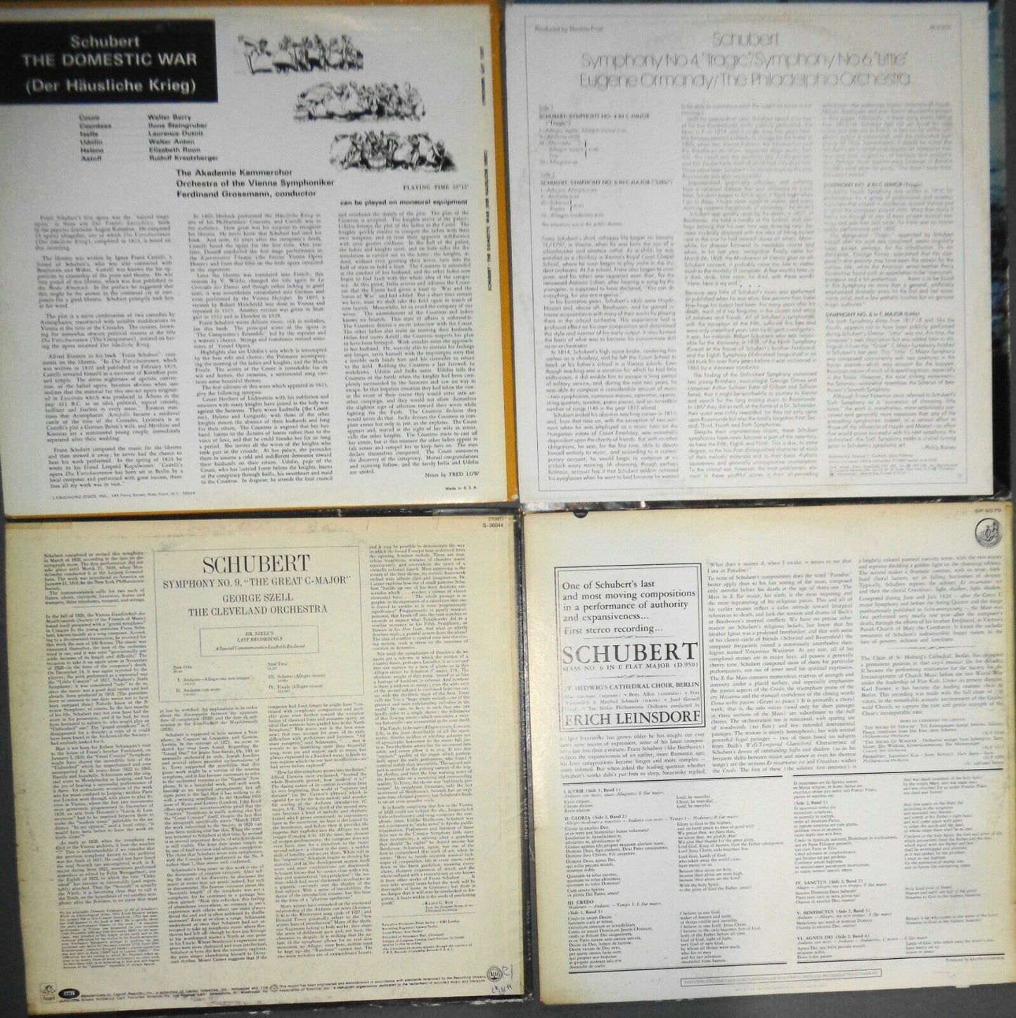 16 Schubert LPs lot - Szell, Battle, Suk Trio, Stern /Rose, Oistrakh, Toscanini