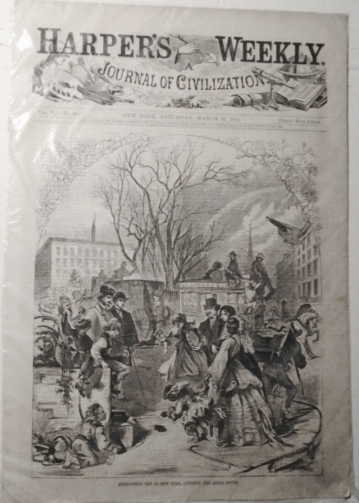 April-fool's Day In New York, Opposite The Astor House - Harper's Weekly, 1861